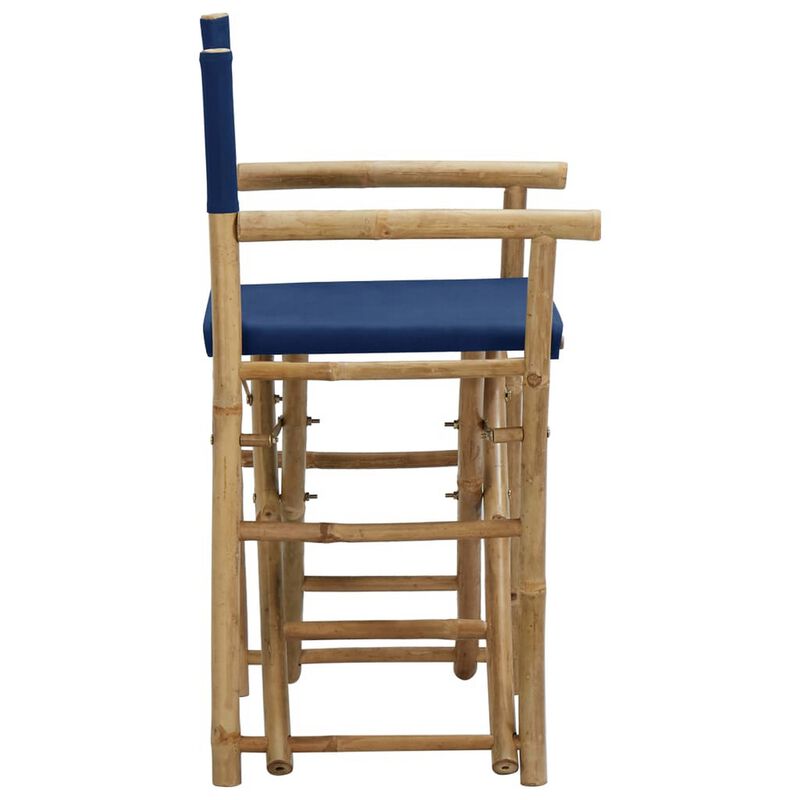 Foldable Directors Chair Set of 2, Accent Bamboo Frame, Blue Polyester - Benzara