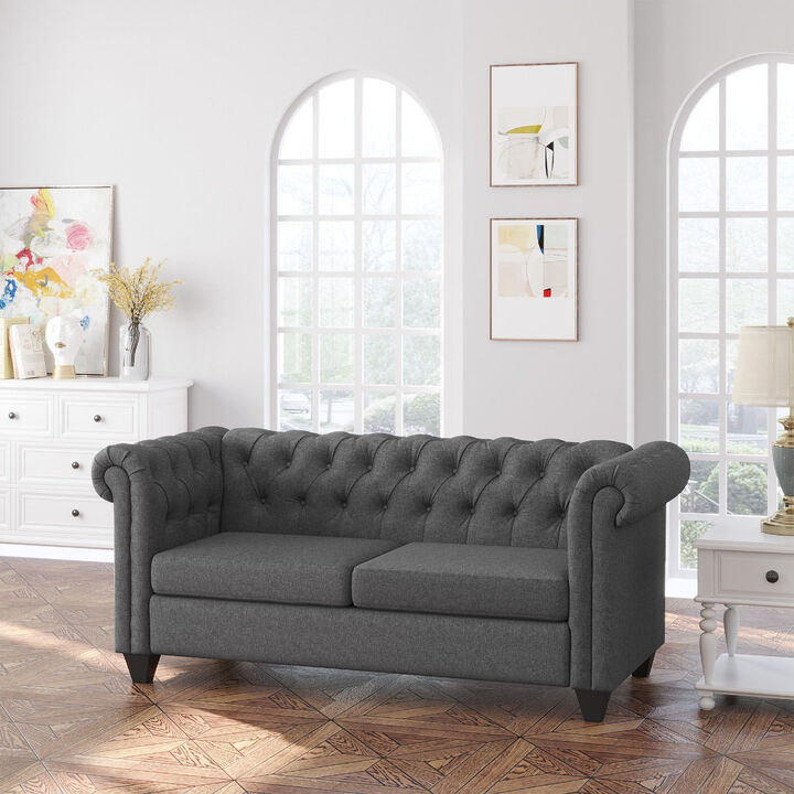 Grey Living Room Comfort: 73" Oversize Linen Fabric Loveseat