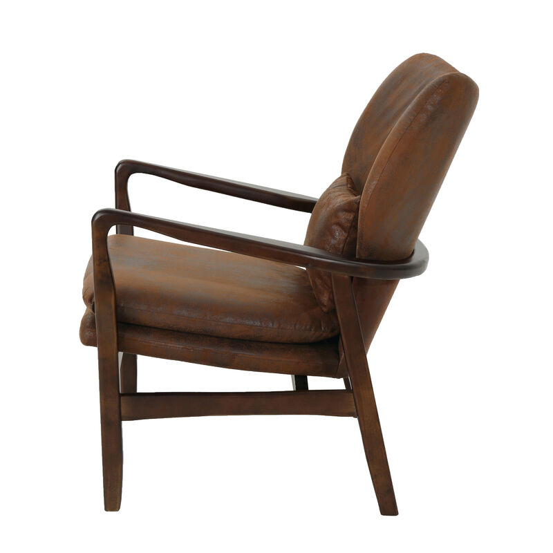 Keya Accent Chair, Dark Brown Microfiber, Button Tufted Back, Accent Pillow - Benzara
