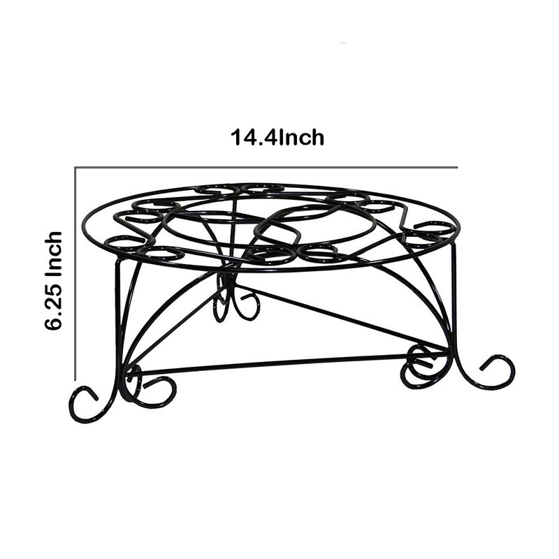 Swirl Mosaic Iron Frame Plant Stand, Glossy Black-Benzara