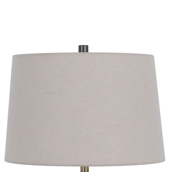 Wenu 29 Inch Table Lamp, Accent Frosted Glass Base, White Fabric Shade - Benzara
