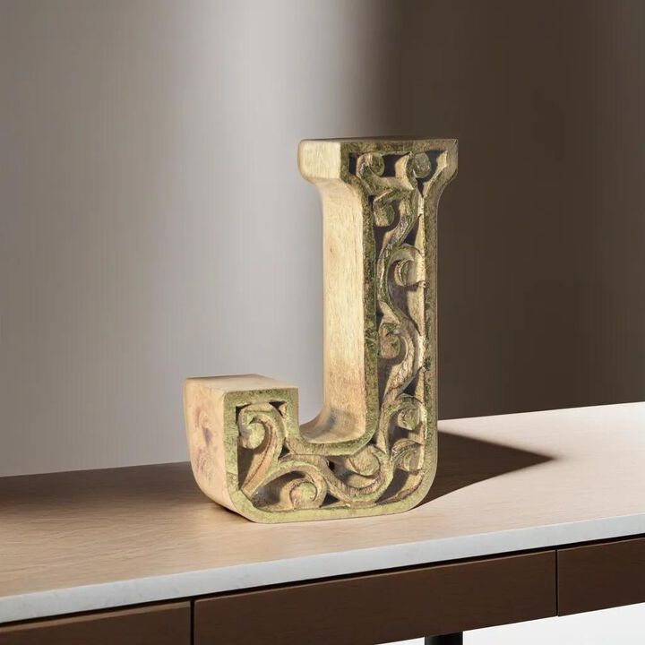 Vintage Natural Gold Handmade Eco-Friendly "J" Alphabet Letter Block For Wall Mount & Table Top Décor