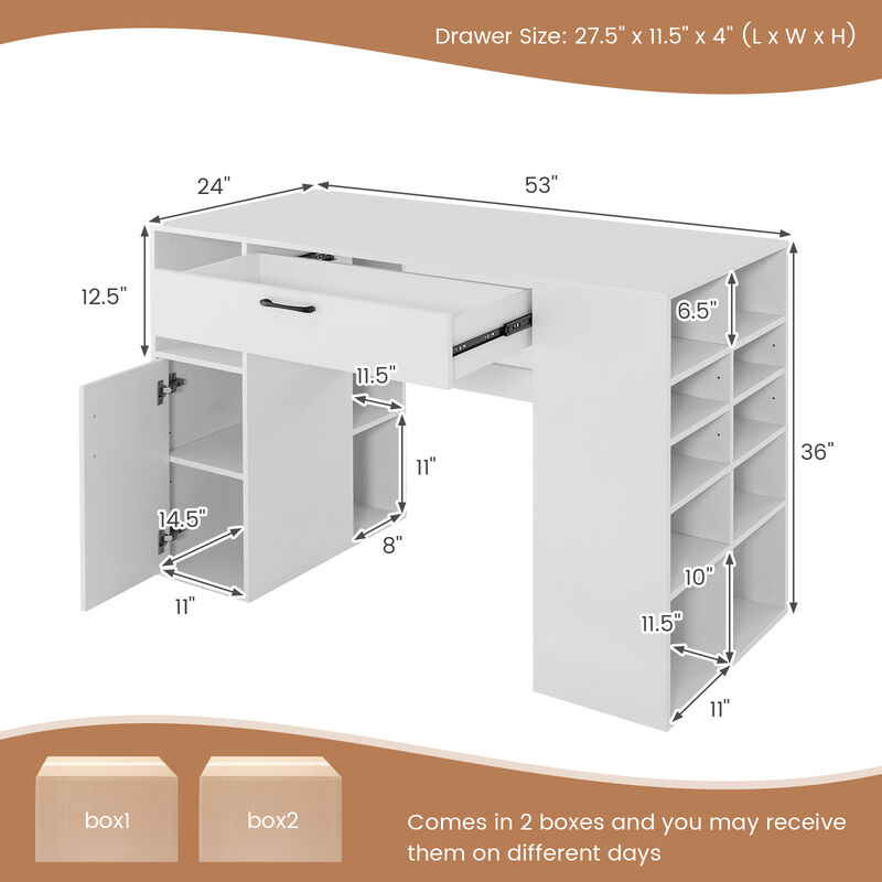 Counter Height Sewing Craft Table and Computer Desk with Adjustable Shelves and Drawer