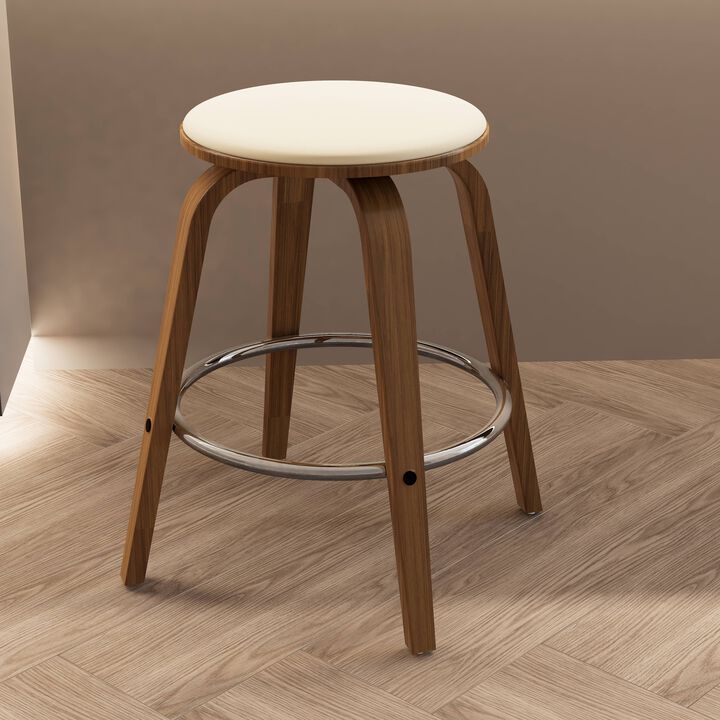 LeisureMod Pelya Modern Swivel Counter Stool Upholstered in Leather in Taupe