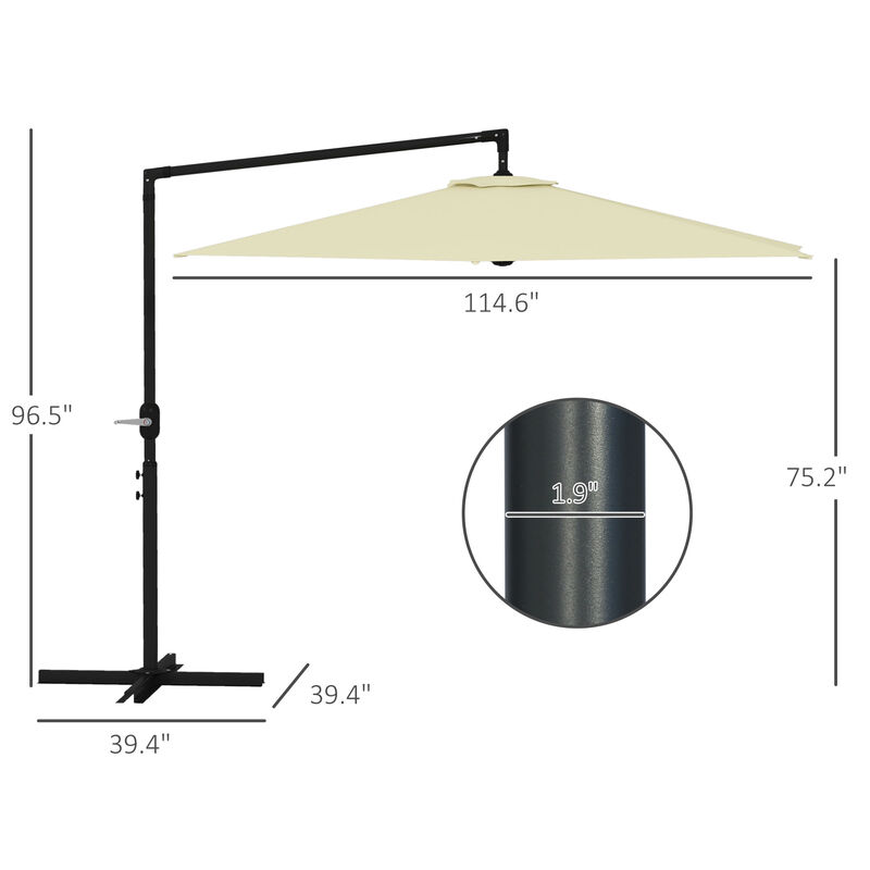 9.5FT Cantilever Patio Umbrella w/ Crank Cross Base Hanging Offset Umbrella