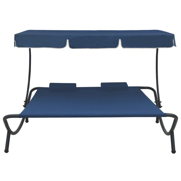 vidaXL Outdoor Lounge Bed with Canopy and Pillows Blue