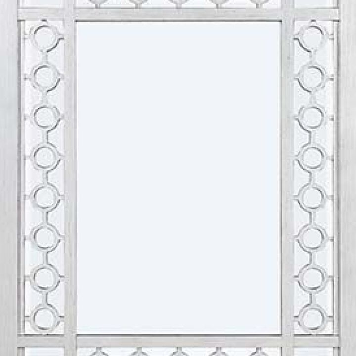 40 Inch Ornate Wood Mirror, Portrait, Round Cut Out Design, White-Benzara