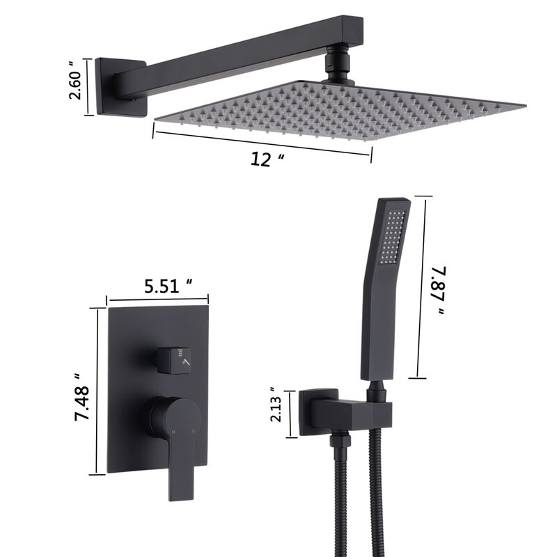 12 Inch Bathroom Rain Shower Combo Set With Hand Shower