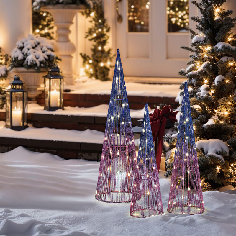 LuxenHome Set of 3 Multi-Color Lighted Trees Indoor and Outdoor Holiday Decoration