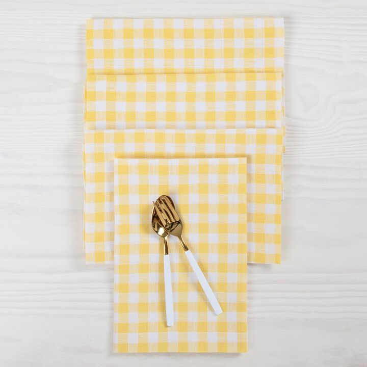 Solino Home 100% Pure Linen Cloth Napkins 20 x 20 Inch Set of 4 | Gingham Check Dinner Napkins