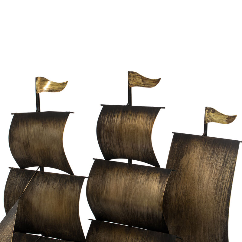Nautical Home Decor Metal Sailboat Centerpiece Ship Decor Desktop Decoration, Natural
