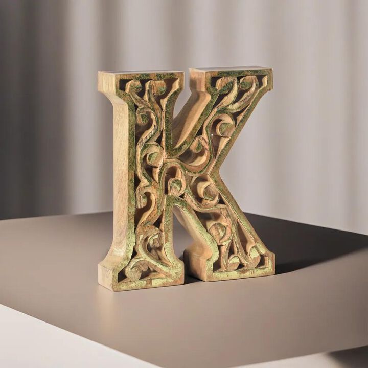 Vintage Natural Gold Handmade Eco-Friendly "K" Alphabet Letter Block For Wall Mount & Table Top Décor