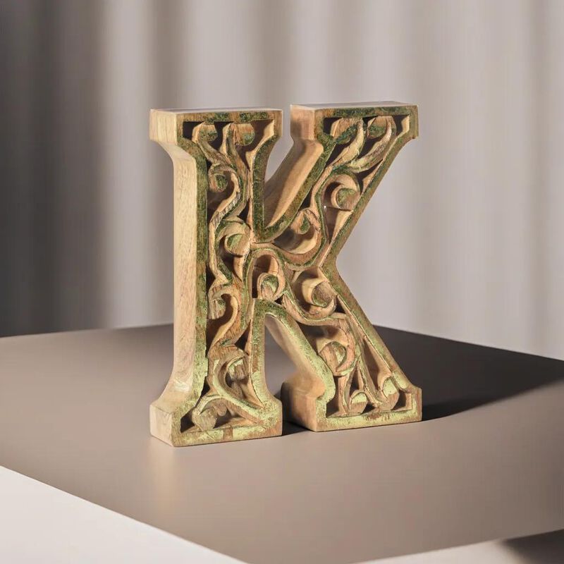 Vintage Natural Gold Handmade Eco-Friendly "K" Alphabet Letter Block For Wall Mount & Table Top Décor