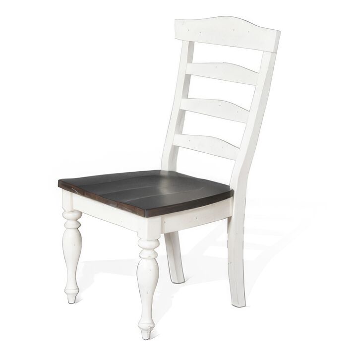 Orso Dining Chair, Ladderback Design, White and Dark Brown Mindi Wood - Benzara