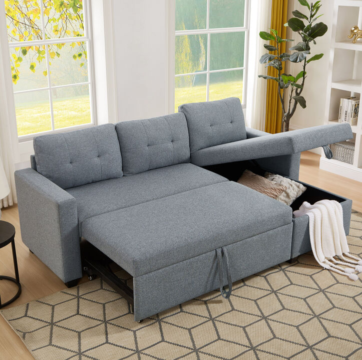 Merax Upholstered Pull Out Sectional Sofa with Storage Chaise
