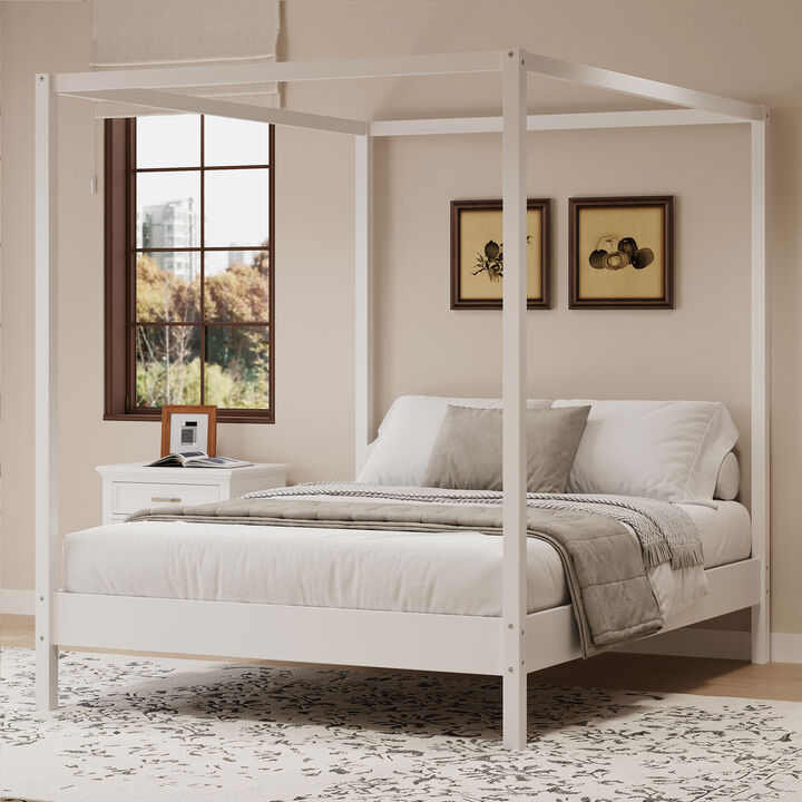 Merax Canopy Bed Frame Four Poster Platform Bed