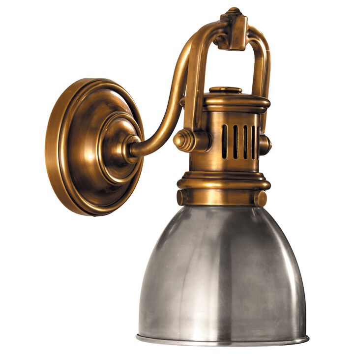 Yoke Suspended Sconce in Antique Brass with Antique Nickel Shade