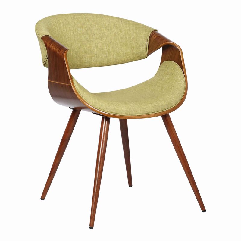 Curved Back Fabric Dining Chair with Round Tapered Legs, Brown and Green-Benzara