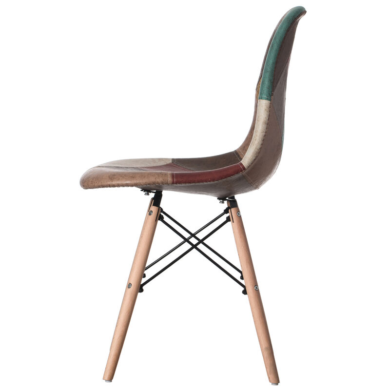 Modern Fabric Patchwork Chair with Leather and Suede Like Tones with Wooden Legs for Kitchen, Dining Room, Entryway, Living Room, Single