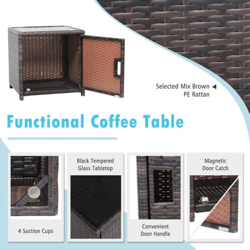 Hivvago 3 Pieces Patio Wicker Furniture Set with Storage Table and Protective Cover