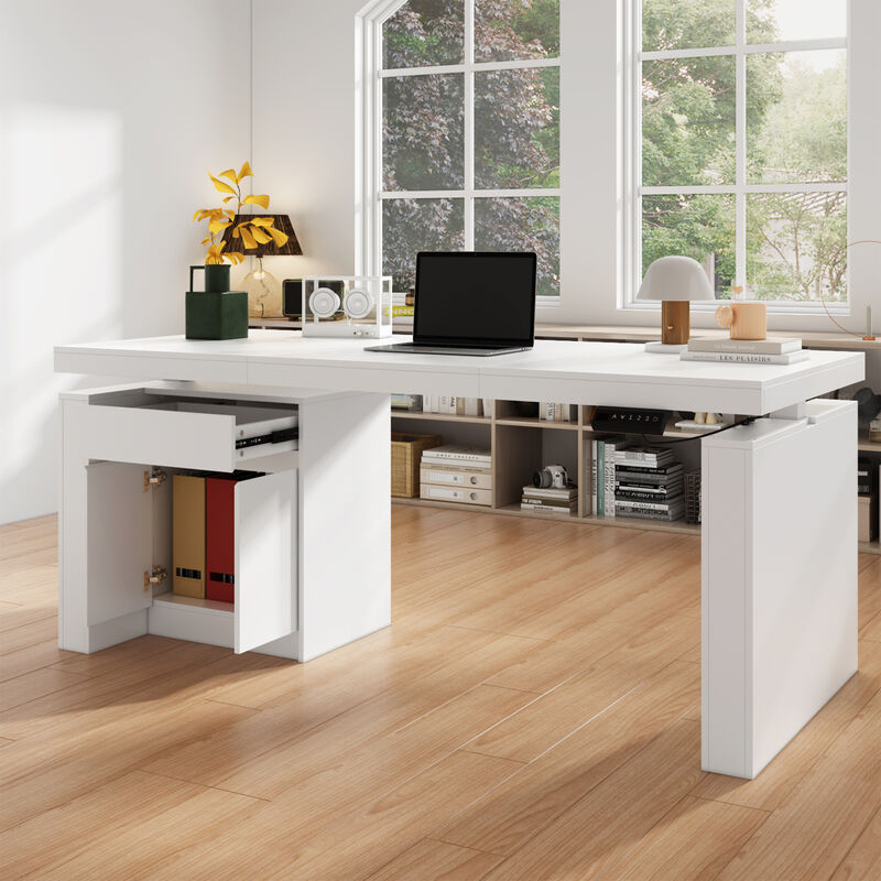 L-Shaped 70.9 in. W Adjustable Height Desk Ergonomic Stand-up Desk White Home Office Sit with Memory Preset Controller