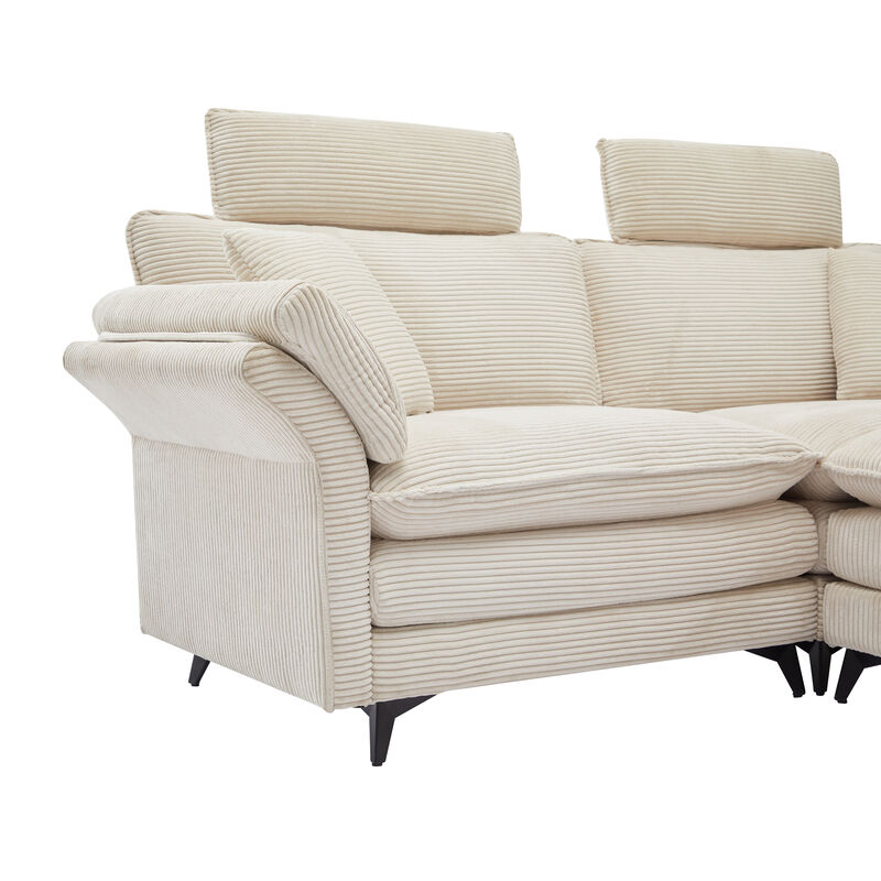Merax Deep Seat Corduroy Upholstered Sectional Sofa