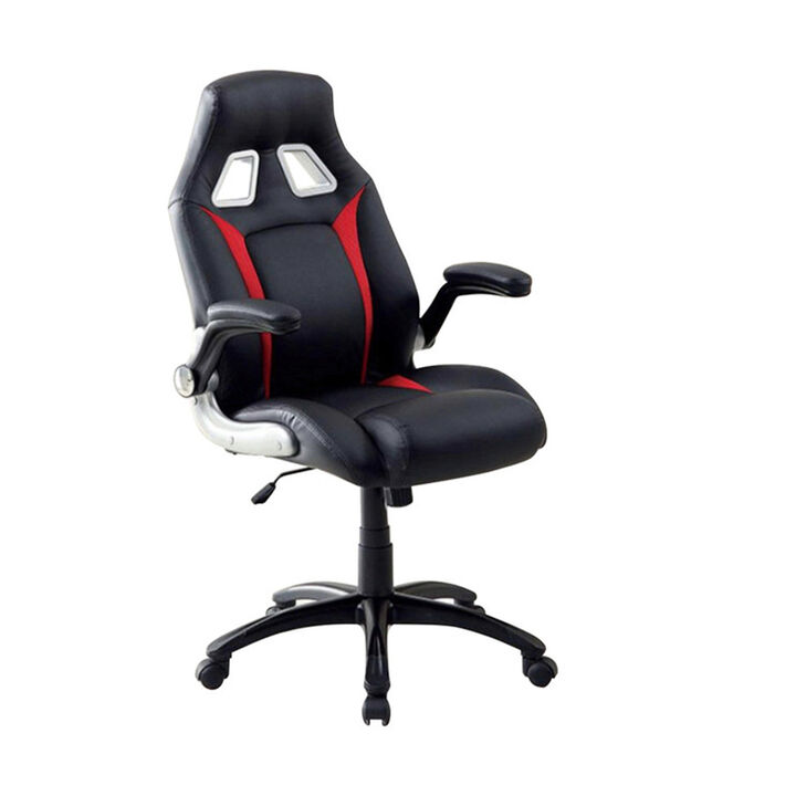 Leatherette Gaming Chair with Padded Armrests and Adjustable Height, Black-Benzara