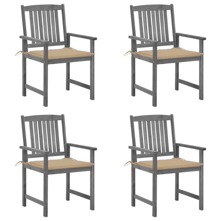 vidaXL Director's Chairs with Cushions 4 pcs Gray Solid Acacia Wood
