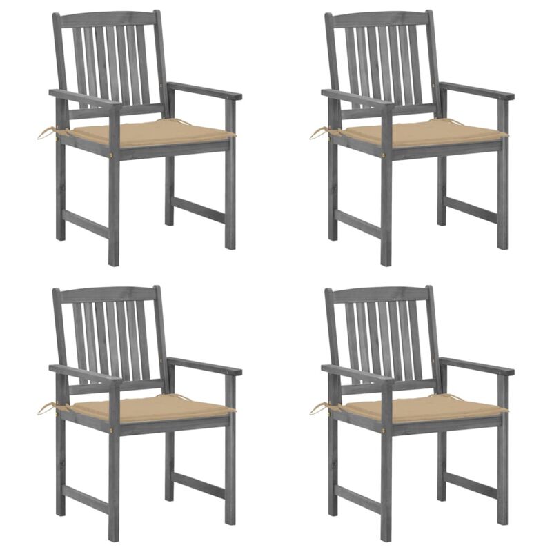 vidaXL Director's Chairs with Cushions 4 pcs Gray Solid Acacia Wood