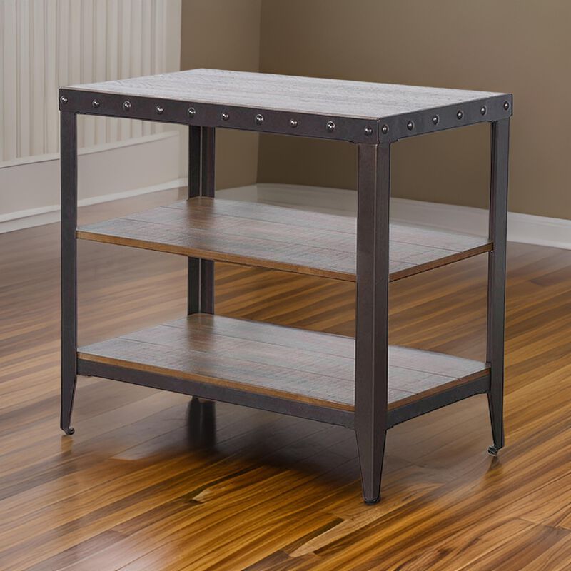 Ayka Chairside Table w 2 Shelf, Nailhead, 28 Inch Rectangular Brown - Benzara