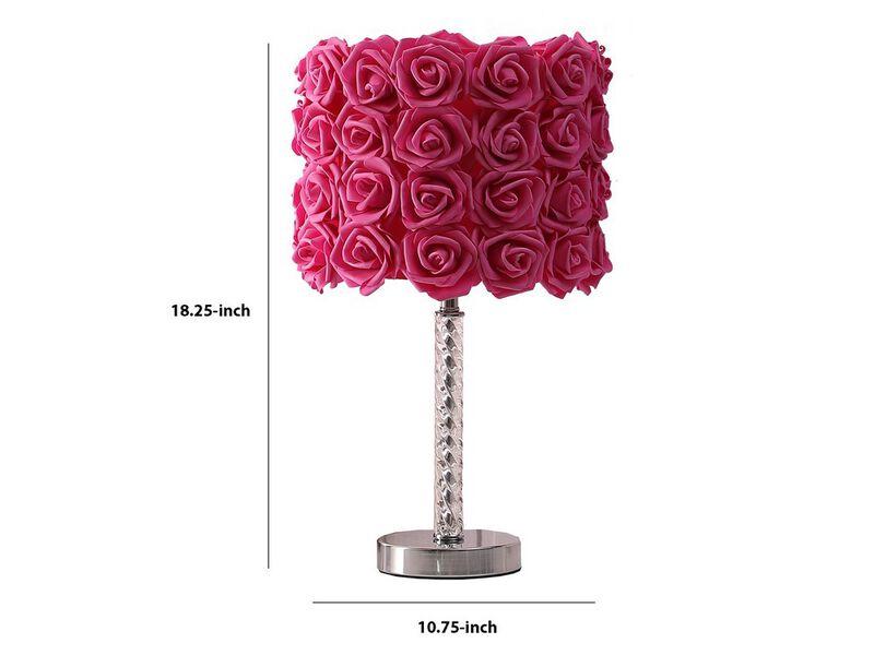 Bloom Roses Drum Shade Table Lamp with Twisted Acrylic Base, Red - Benzara