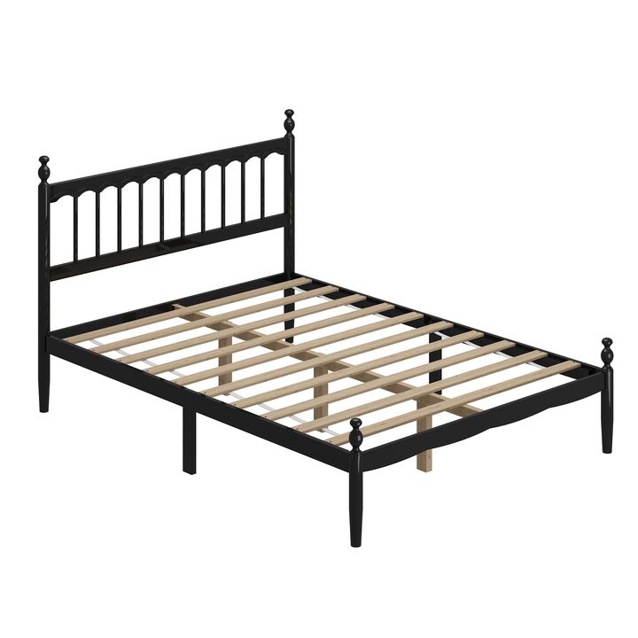 FUFU&GAGA Modern Black Metal Bed Frame with Rubberwood & Pine Slats (84.6" L x 61.8" W x 46.4" H), Black
