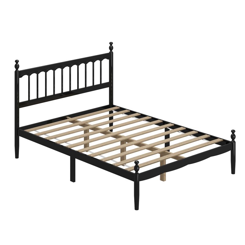 FUFU&GAGA Modern Black Metal Bed Frame with Rubberwood & Pine Slats (84.6" L x 61.8" W x 46.4" H), Black