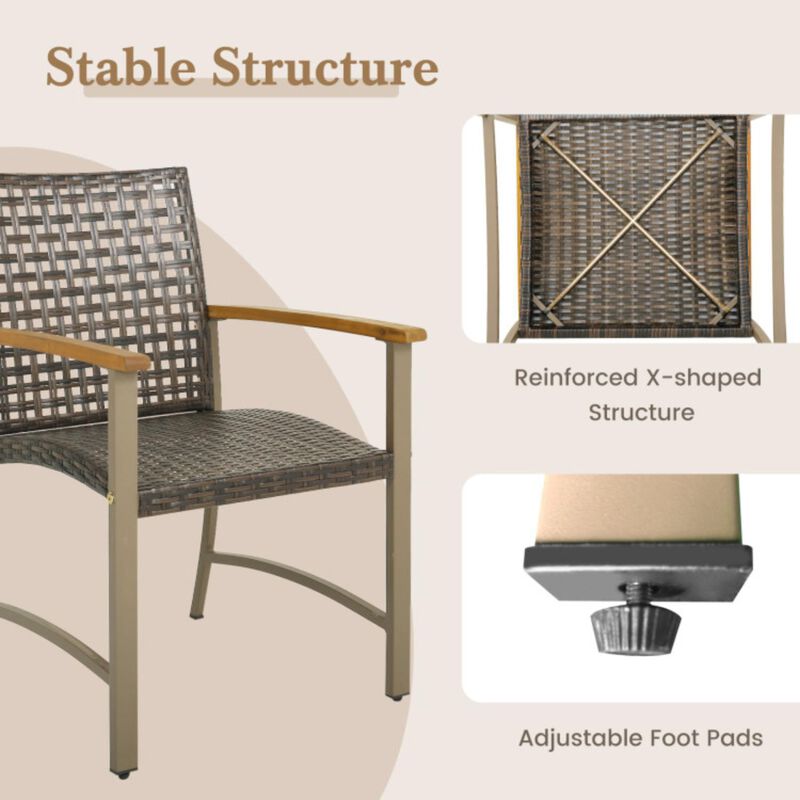 Hivvago Set of 4 Patio Rattan Dining Chairs with Acacia Wood Armrests-Set of 4