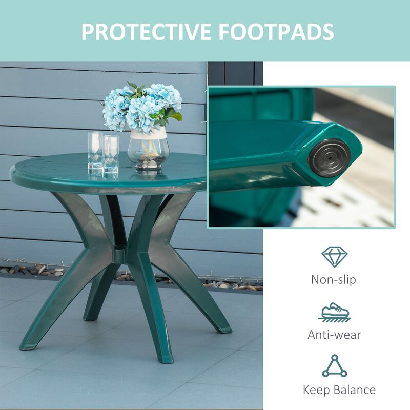 Green Garden Table: Round Outdoor Bistro Table with Umbrella Hole