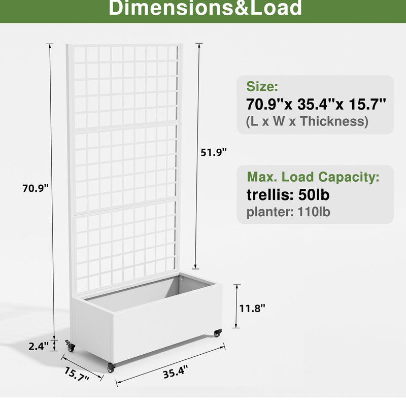 71*35.5 Metal Planter Box with Trellis