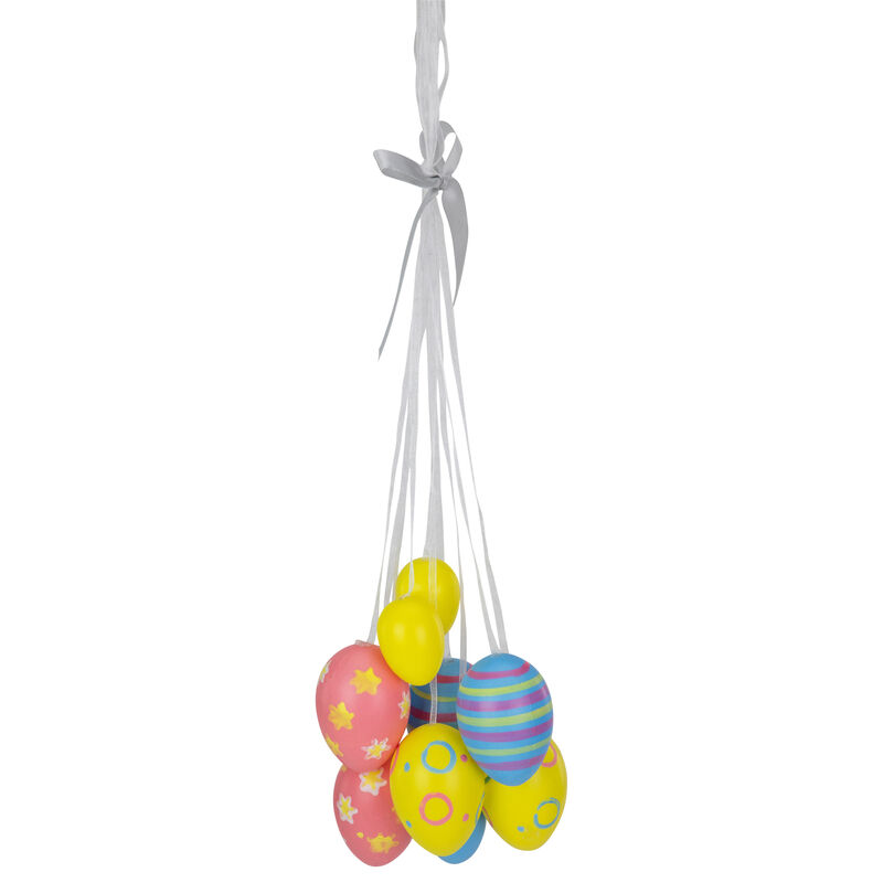 11.75" Pastel Yellow  Blue and Pink Floral Striped Spring Easter Egg Cluster Hanging Decoration