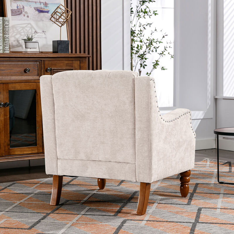 Merax Button Tufted Linen Upholstered Accent Chair