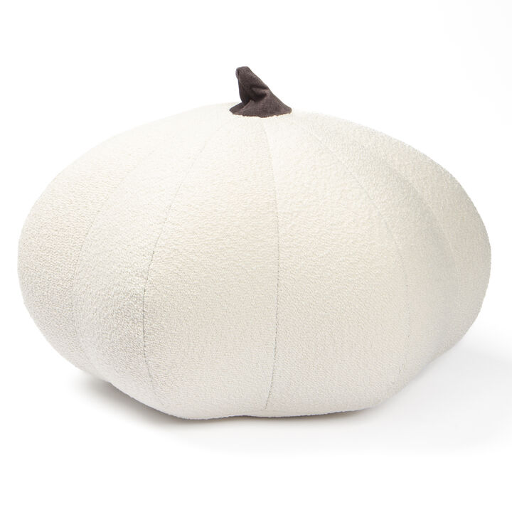 Jaxx Pumpkin Pouf - Luxurious Ottoman for Fall & Halloween Décor - Boucle White