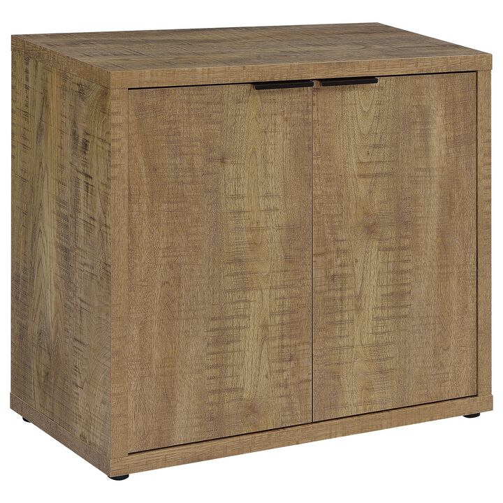 Azia Accent Cabinet, 2 Doors, Adjustable Shelves, Mango Brown Wood Frame - Benzara