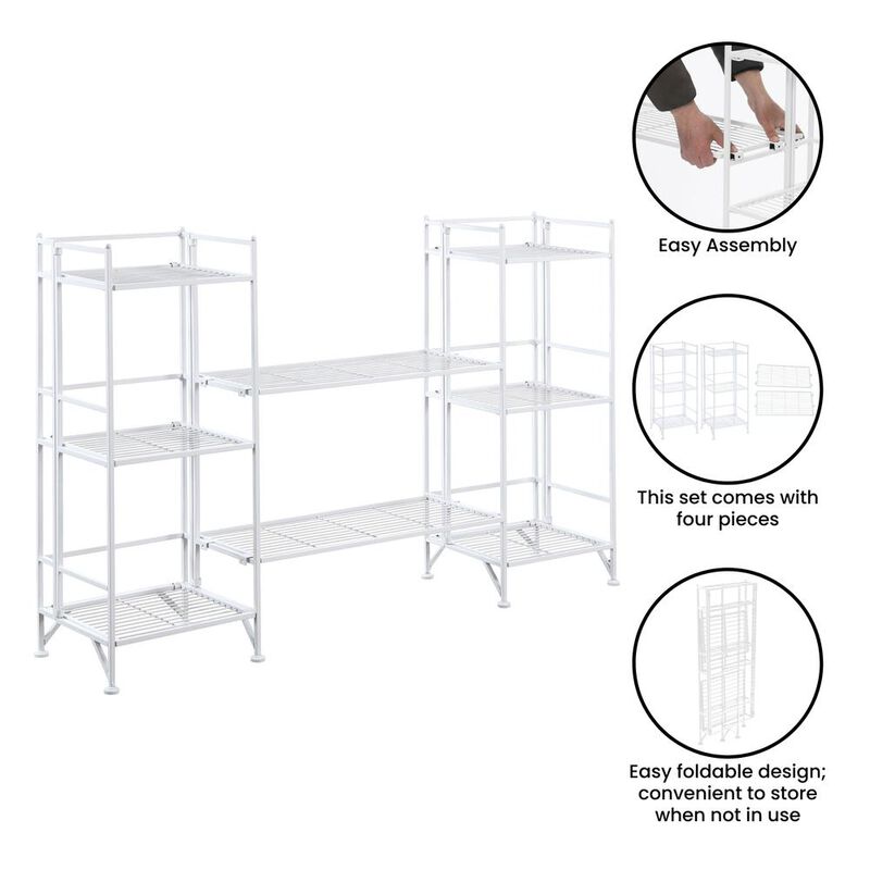 Convenience Concepts Xtra Storage 3 Tier Folding Metal Shelves with Set of 2 Extension Shelves