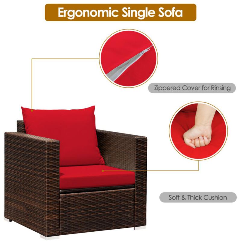 Hivvago 3 Pieces Patio Conversation Rattan Furniture Set with Cushion