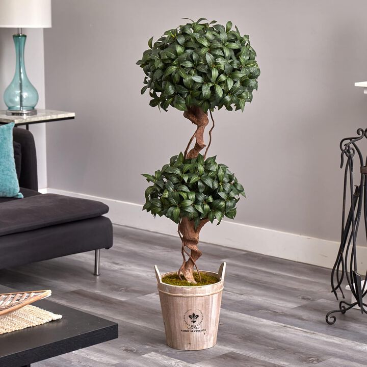 Hivvago 4.5 Feet Sweet Bay Double Topiary Tree in Farmhouse Planter