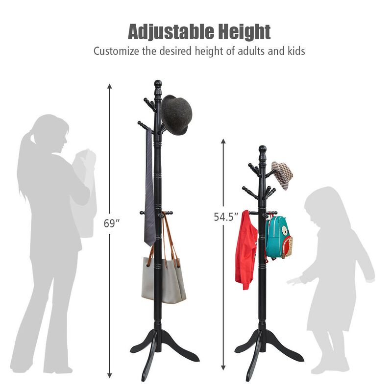 Entryway Height Adjustable Coat Stand with 9 Hooks