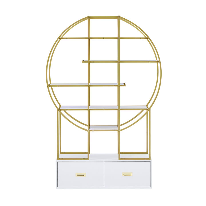 Merax Gold Frame Round Office Bookcase Bookshelf