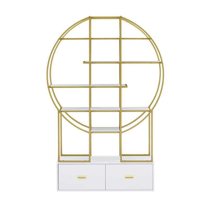 Merax Gold Frame Round Office Bookcase Bookshelf