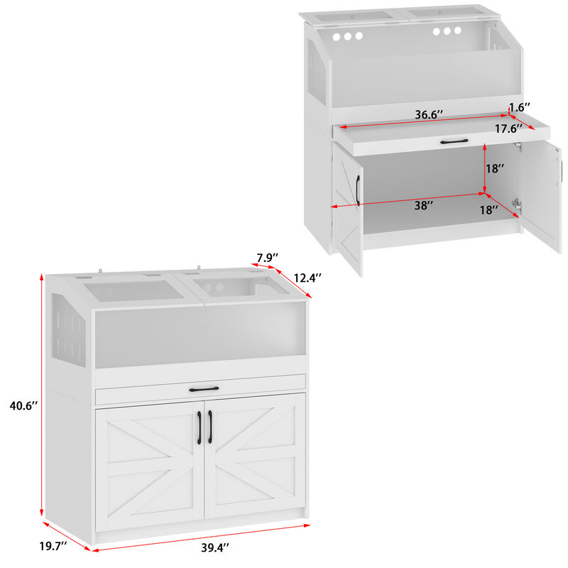 FUFU&GAGA  Hamster Cage with Acrylic Front, Cross-Shaped Doors, P2 Board Panels, Black Metal Handles, Spacious Design for Hamster (39.4" L x 19.7" W x 40.6" H),White