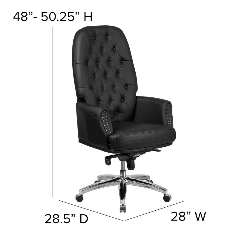 Hansel High Back Traditional Tufted Black LeatherSoft Multifunction Executive Swivel Ergonomic Office Chair with Arms