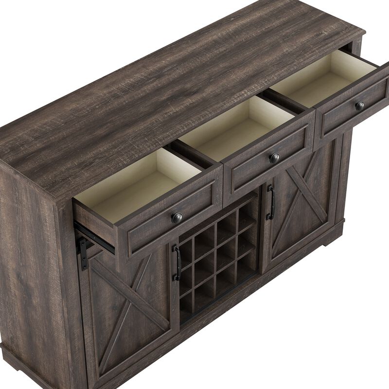 FESTIVO 54" Farmhouse Buffet Sideboard with Wine Rack & Glass Storage in Brown