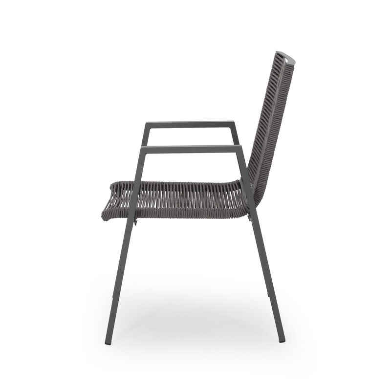 Teny Outdoor Dining Chair Set of 2, Dark Gray Metal. Woven Rope Seat Back - Benzara